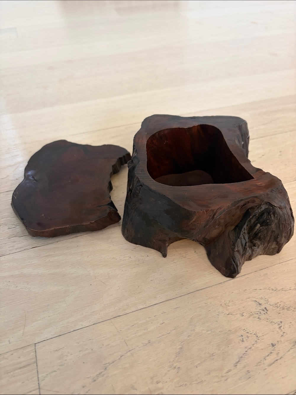 Handcrafted Carved Wood Trinket Box with Lid - Rich Dark Brown